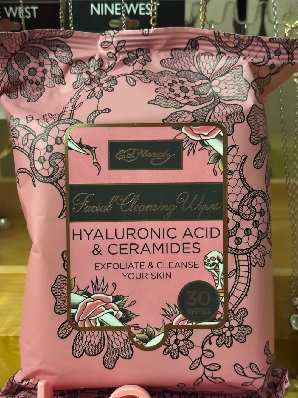 Ed Hardy Pink Floral Facial Cleansing Wipes — Hyaluronic Acid & Ceramides
